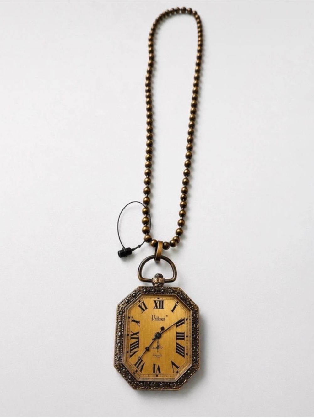 Vivani Gold-Tone Octagonal Pendant Watch Necklace